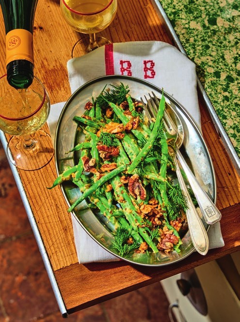haricots verts met grove mosterd, walnoten en dille
