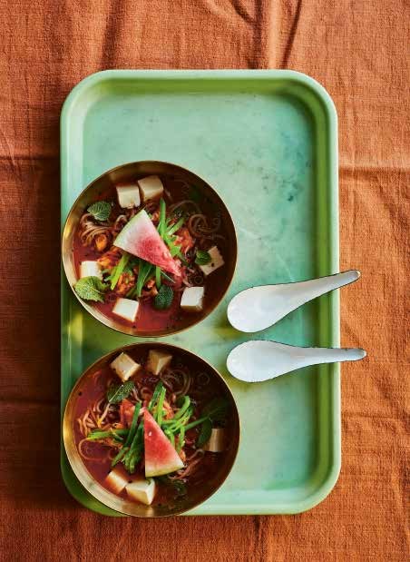 Reimen met bevroren watermeloen en kimchi