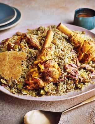 Baghala polow met lamsschenkels & saffraan